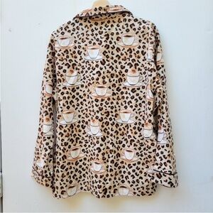 PJ Salvage Leopard Print Pajama Top with Coffee Cup Design